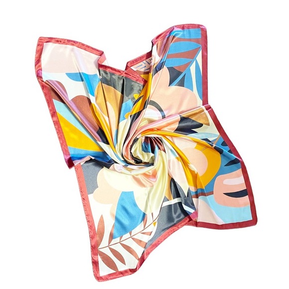 NEW Multicolor Bold Colorful Floral Pink Flower Printed Silky Fashion Scarf - Picture 3 of 11